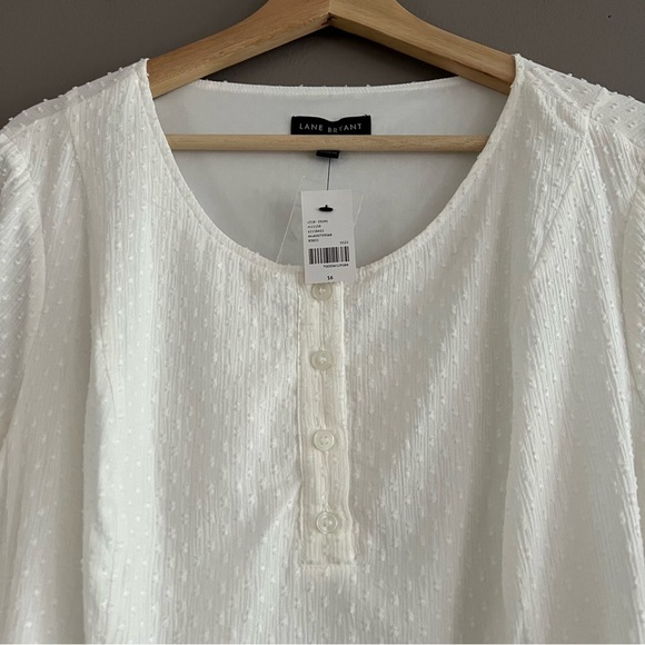 Lane Bryant Top Women's Peasant Blouse Cottagecore Bohemian Swiss Dots Ivory 16 - Picture 3 of 12
